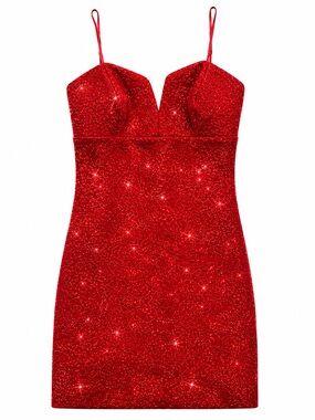 Emerald Sunday Red Sparkle Bustier Bodycon Mini Dress